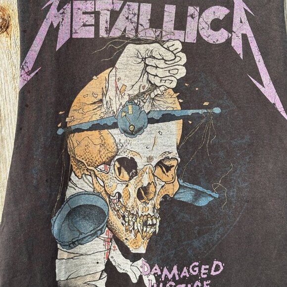 Vintage Thrashed Worn Damaged Justice Oversized Sleeveless t shirt RARE - Picture 4 of 4
